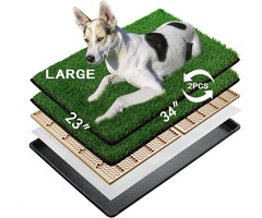 Kunstrasen Hundeklo Set Groß 85x59 cm, 2 Ersatzmatten mit Schale, Grün, Gummi-Rücken