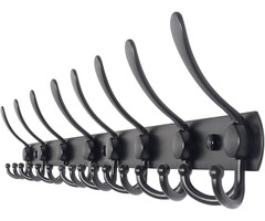 TOJ Wandgarderobe mit 24 Haken - Edelstahl, Mattschwarz, 75CM