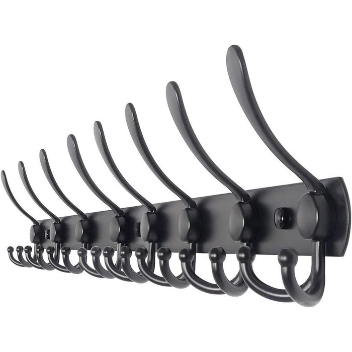 TOJ Wandgarderobe mit 24 Haken - Edelstahl, Mattschwarz, 75CM