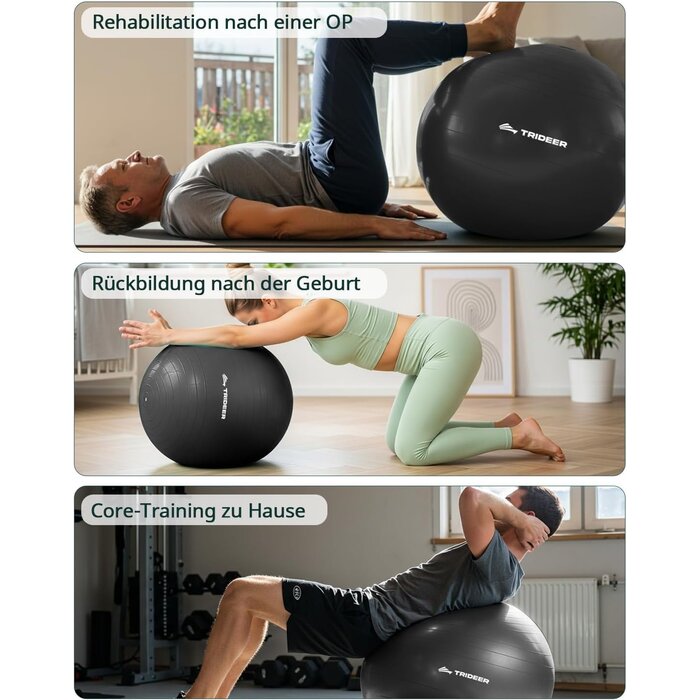 Fitnessball Anti-Burst 68-75 cm Schwarz - Balance, Yoga & Pilates | Hochwertiges PVC