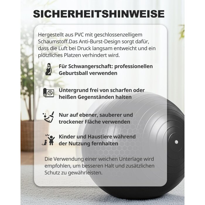 Fitnessball Anti-Burst 68-75 cm Schwarz - Balance, Yoga & Pilates | Hochwertiges PVC