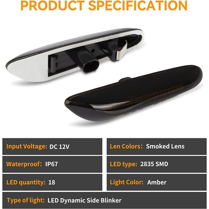 2x LED Seitenblinker Dynamisch Rauchglas Amber für BMW E46 E36 E90 E60 E81 E82 E87 E88 E92 E93 E84 E83 E53 - CAN-Bus Fehlerfrei