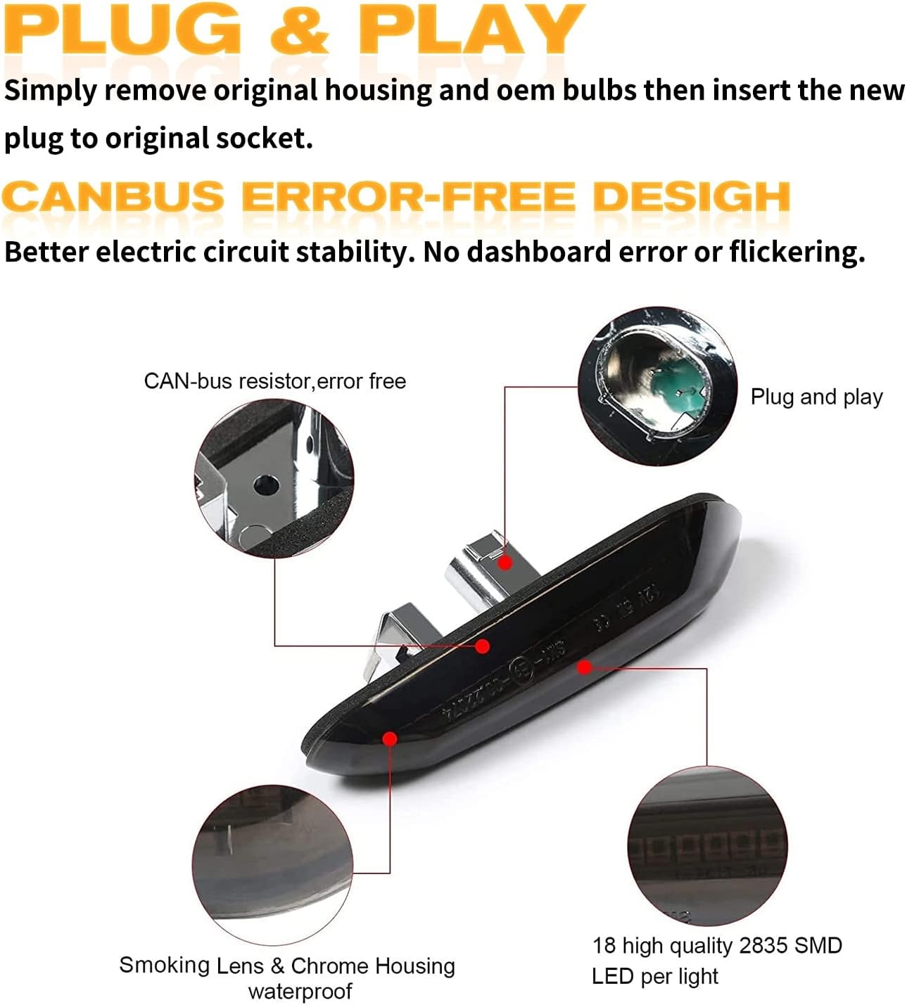Dynamische LED Seitenblinker Rauchglas CAN-Bus fehlerfrei - Bis zu 30% reduziert!