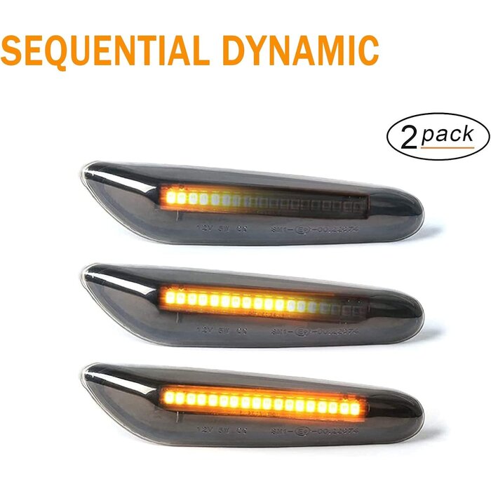 2x LED Seitenblinker Dynamisch Rauchglas Amber für BMW E46 E36 E90 E60 E81 E82 E87 E88 E92 E93 E84 E83 E53 - CAN-Bus Fehlerfrei