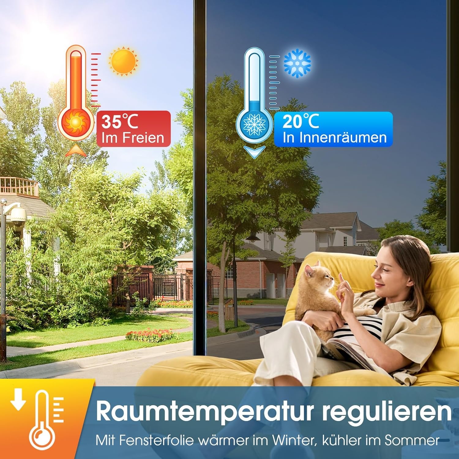 Spiegelnde Fensterfolie 90x1000cm: Hitzeschutz, UV- & Sichtschutz - Bis zu 35% reduziert!