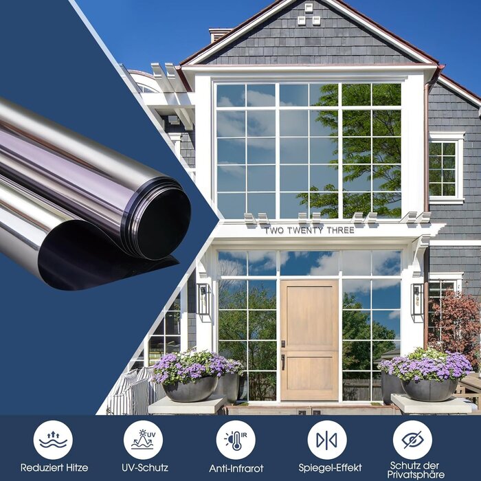 Spiegelnde Fensterfolie Sonnenschutz Hitzeschutz 90x1000cm UV-Schutz Sichtschutz Selbstklebend - Outlet Ware