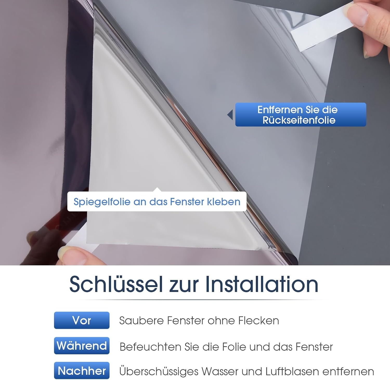 Spiegelnde Fensterfolie 90x1000cm: Hitzeschutz, UV- & Sichtschutz - Bis zu 35% reduziert!