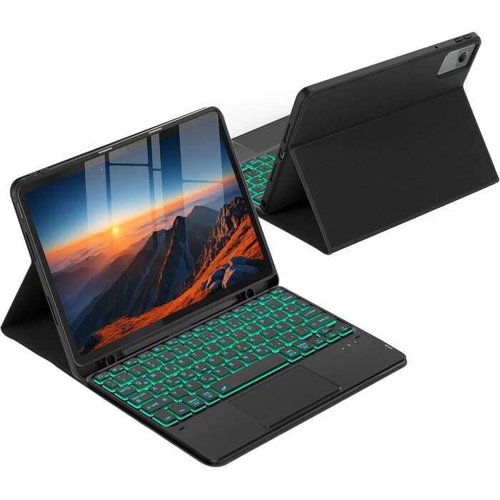 QWERTZ Tastaturhülle für 11" Lenovo IdeaTab 2025 mit Touchpad & 7-Farben-Beleuchtung, Schwarz, Abnehmbar, Bluetooth