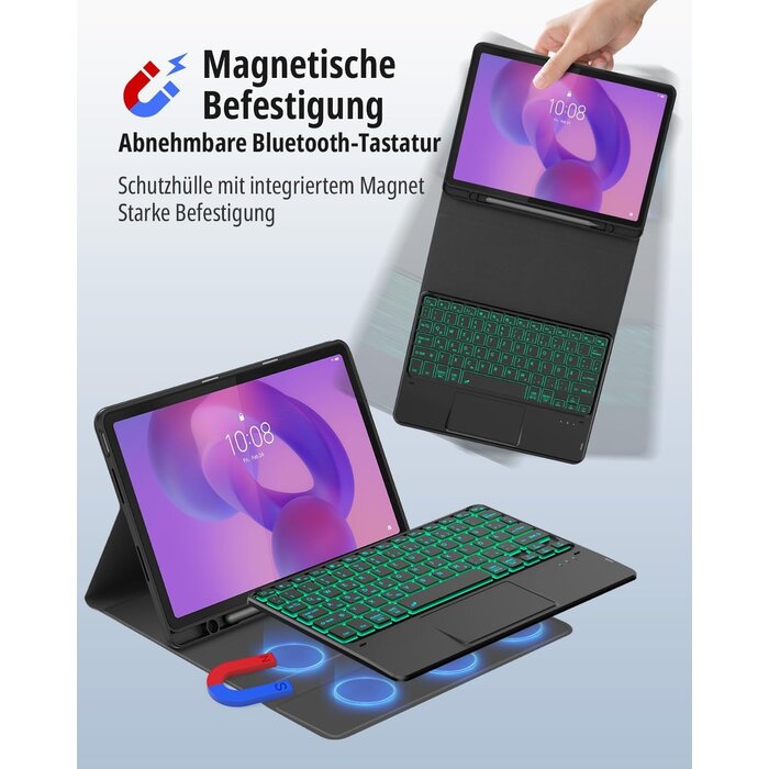 QWERTZ Tastaturhülle für 11" Tablet mit Touchpad & 7-Farben-Beleuchtung - bis zu 30% Rabatt