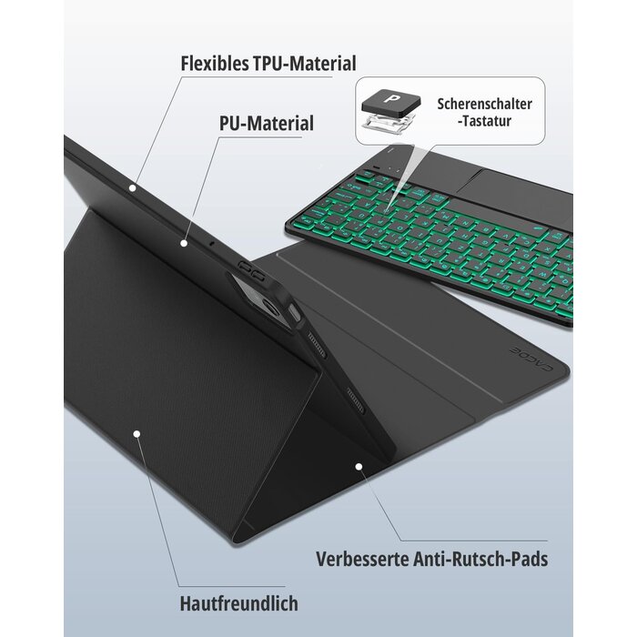 QWERTZ Tastaturhülle für 11" Tablet mit Touchpad & 7-Farben-Beleuchtung - bis zu 30% Rabatt