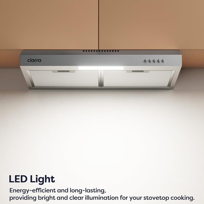 Unterbau Dunstabzugshaube 60cm, Edelstahloptik, Umluft/Abluft, 3 Leistungsstufen, Energieeffizienz A+