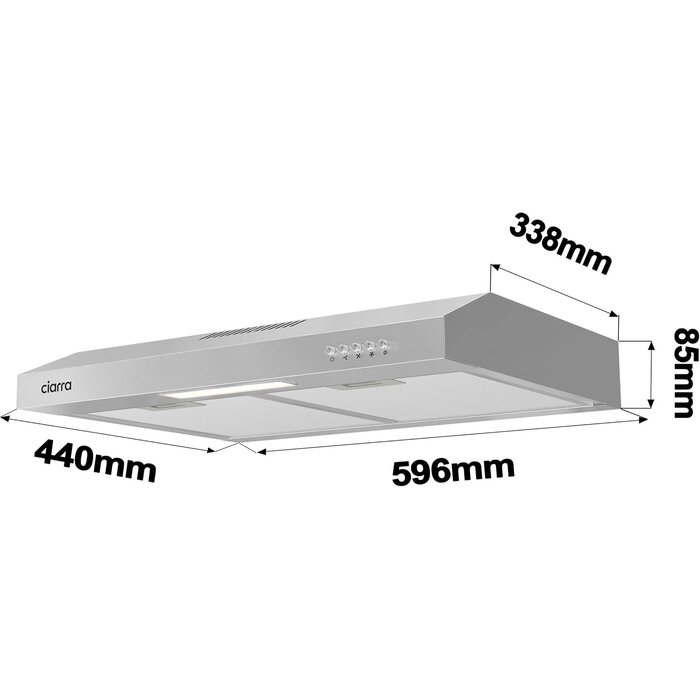 Unterbau Dunstabzugshaube 60cm, Edelstahloptik, Umluft/Abluft, 3 Leistungsstufen, Energieeffizienz A+