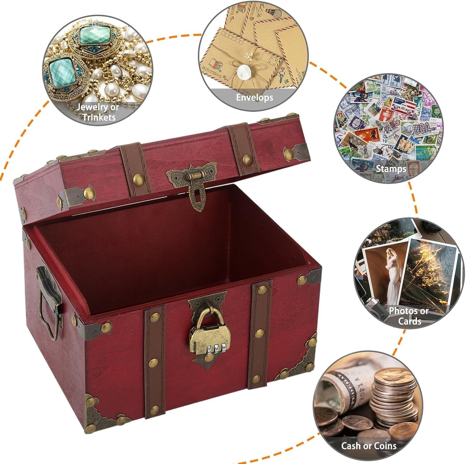 Buch-Safe mit Zahlenschloss, Mini Aufbewahrungsbox, Deko-Truhe aus Leder (L)