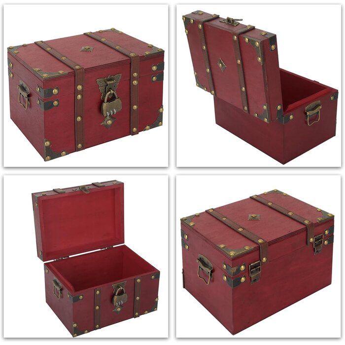 Buch-Safe mit Zahlenschloss, Mini Aufbewahrungsbox, Deko-Truhe aus Leder (L)