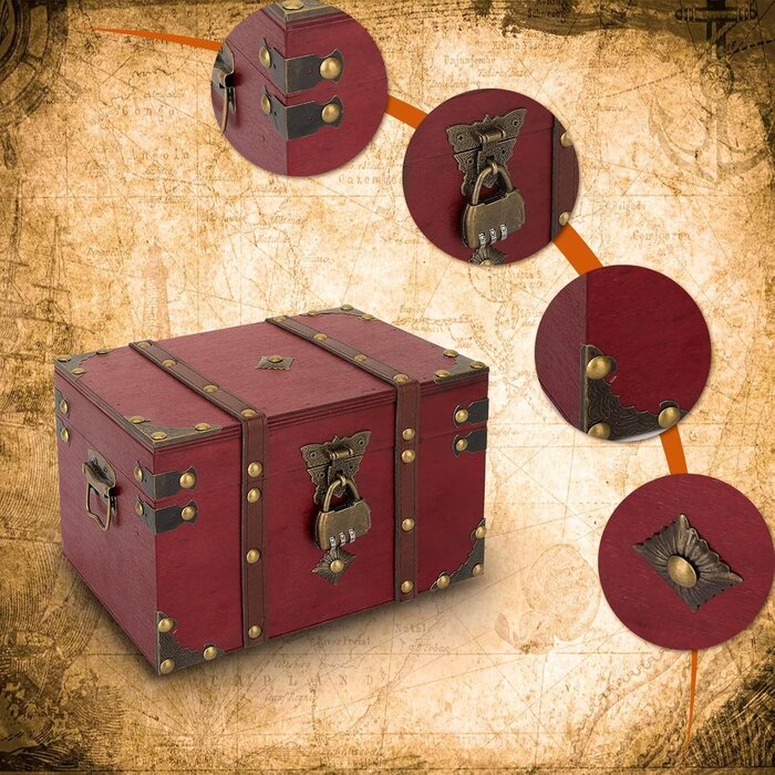 Buch-Safe mit Zahlenschloss, Mini Aufbewahrungsbox, Deko-Truhe aus Leder (L)