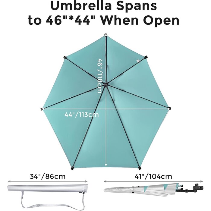 XL Strand Sonnenschirm mit Klemme, UPF 50+, Schwarz - Bis zu 30% günstiger!