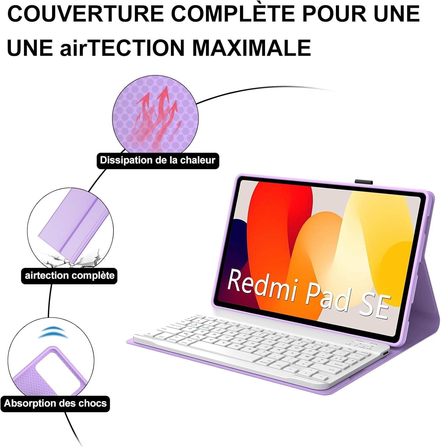 IVEOPPE Bluetooth Tastaturhülle mit Hintergrundbeleuchtung für Xiaomi Redmi Pad SE 11 Zoll 2023 - Hellviolett