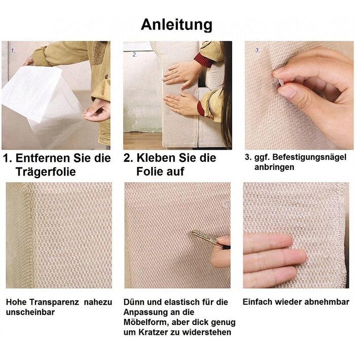 Möbel & Tür Kratzschutzfolie | 100cm x 45cm Katzenschutz | Selbstklebend Transparent
