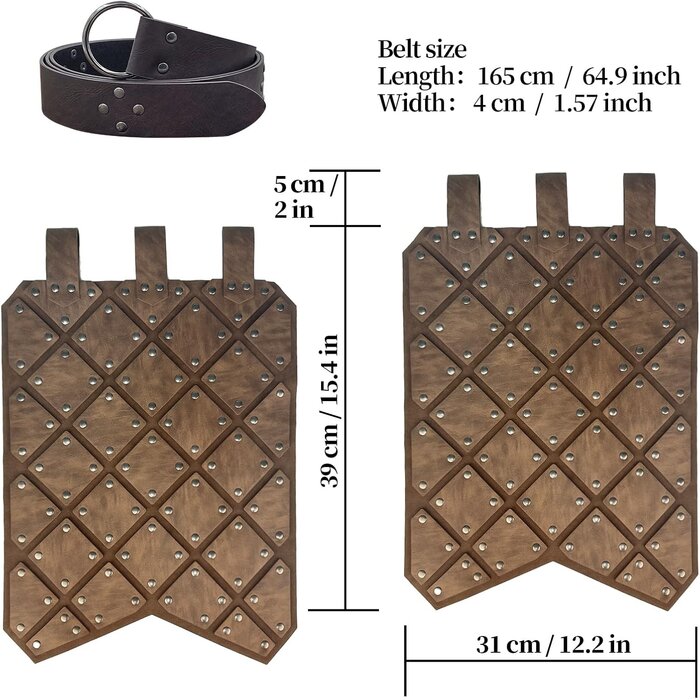 Mittelalterliche Oberschenkelpanzerung aus Kunstleder mit Gürtel (Braun/Schwarz, Einheitsgröße)