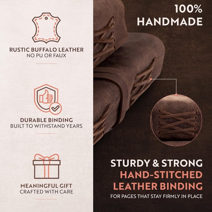 Ledergebundenes Notizbuch, Journal, 400 Seiten, Kraftpapier, Liniert, Kleinformat, Dunkelbraun