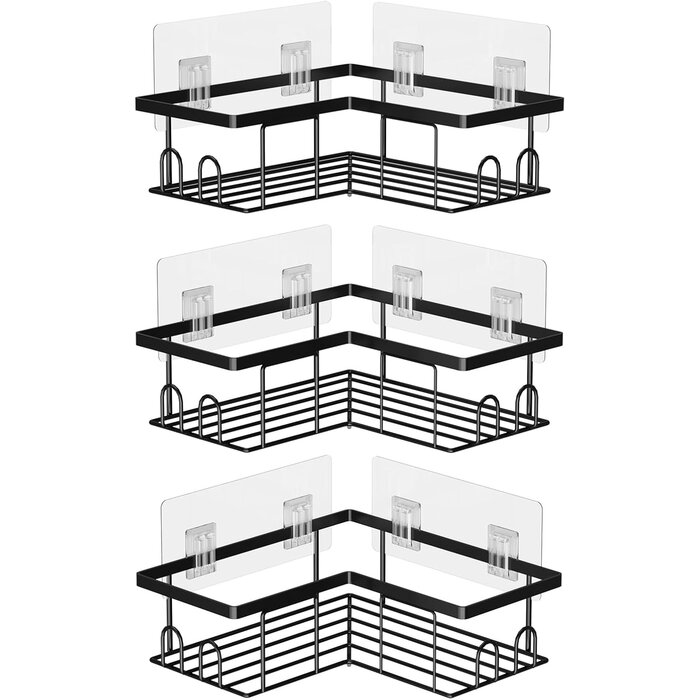Klemmbare Duschablage, 3er-Set Schwarz, Eck-Duschkorb, Selbstklebend, Badezimmer-Organizer, Shampoo-Halter für Dusche (Eck-Duschablage 3 Stück)
