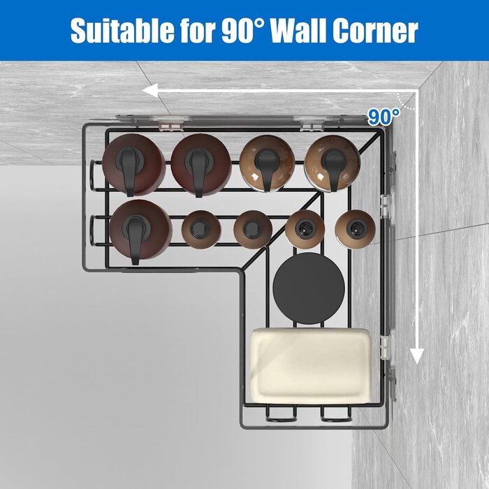 Klemmbare Duschablage, 3er-Set Schwarz, Eck-Duschkorb, Selbstklebend, Badezimmer-Organizer, Shampoo-Halter für Dusche (Eck-Duschablage 3 Stück)