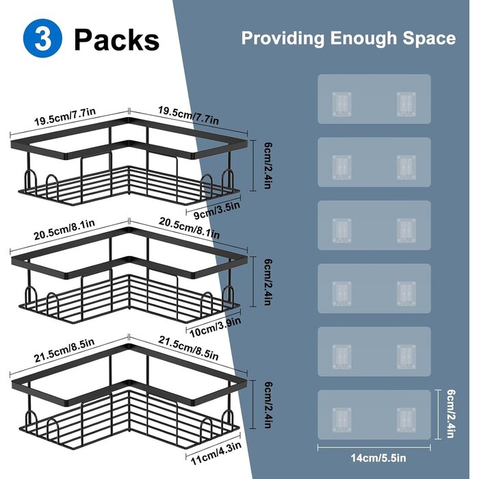Klemmbare Duschablage, 3er-Set Schwarz, Eck-Duschkorb, Selbstklebend, Badezimmer-Organizer, Shampoo-Halter für Dusche (Eck-Duschablage 3 Stück)
