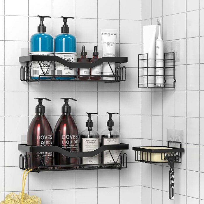Klemmbare Duschablage, 3er-Set Schwarz, Eck-Duschkorb, Selbstklebend, Badezimmer-Organizer, Shampoo-Halter für Dusche (Eck-Duschablage 3 Stück)