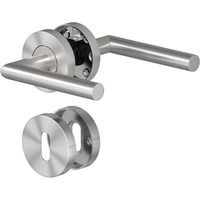 Türgriff-Set Edelstahl Toilette L-Form PZ Profilzylinder Silber