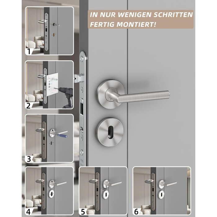 Türgriff-Set Edelstahl Toilette L-Form PZ Profilzylinder Silber