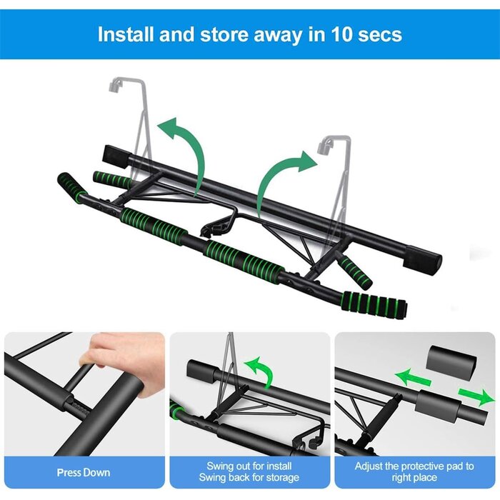 Türreckstange ohne Bohren | Bis 200kg belastbar | Inkl. Loop Trainer | Verstellbar für Türrahmen 55-92 cm