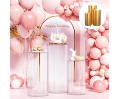 Zylinder Podest Ständer für Partys (3er Set) - PVC mit Goldbezug, transparent, für Geburtstage & Hochzeiten