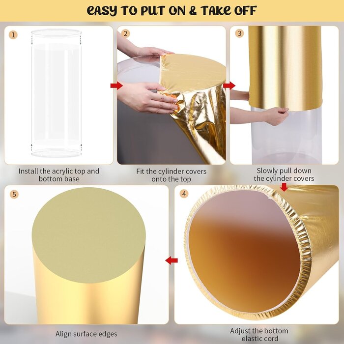 Zylinder Podest Ständer für Partys (3er Set) - PVC mit Goldbezug, transparent, für Geburtstage & Hochzeiten