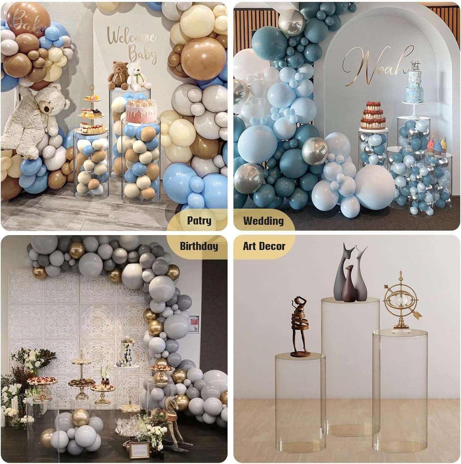 Zylinder Podest Ständer (3er Set) für Events - Goldbezug & transparent, bis zu 30% Rabatt