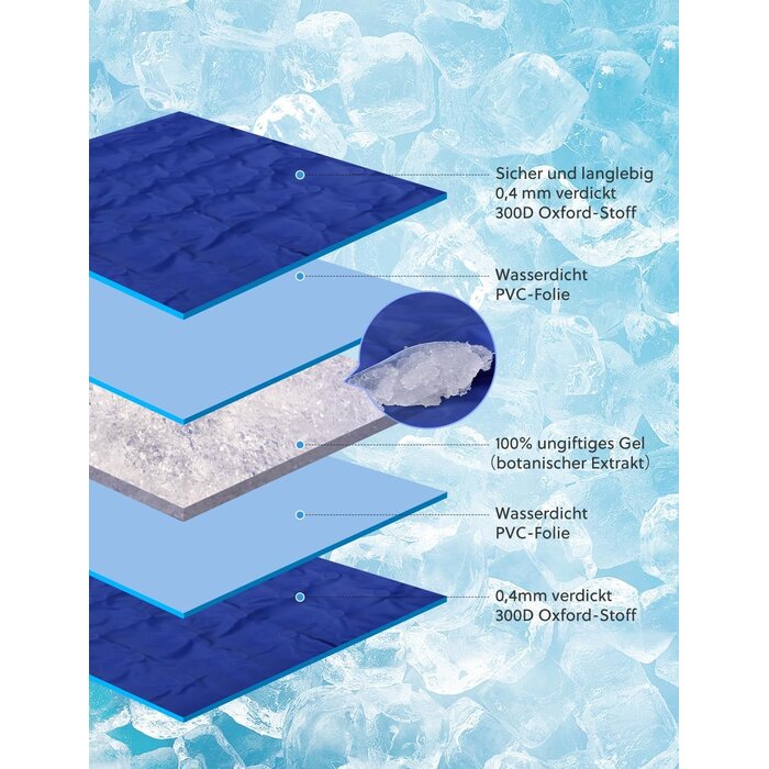 Kühlmatte für Hunde & Haustiere, 70x120cm, Sommer Hundematte, Kältebett für große Tiere, Kühlende Decke, Dunkelblau, XL