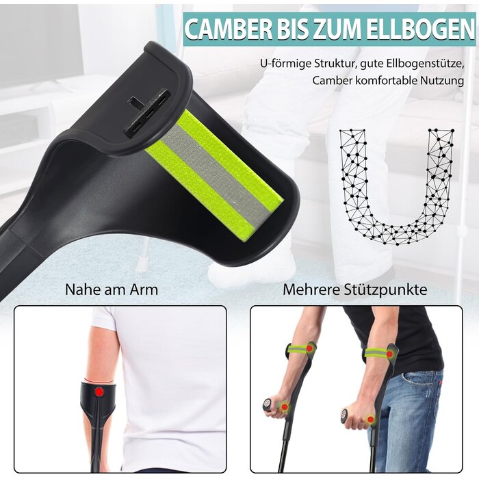 Klappbare Unterarm-Gehstützen, 2er-Set, Schwarz, Leichte Gehhilfen für Erwachsene, Höhenverstellbar, Für Rehabilitation