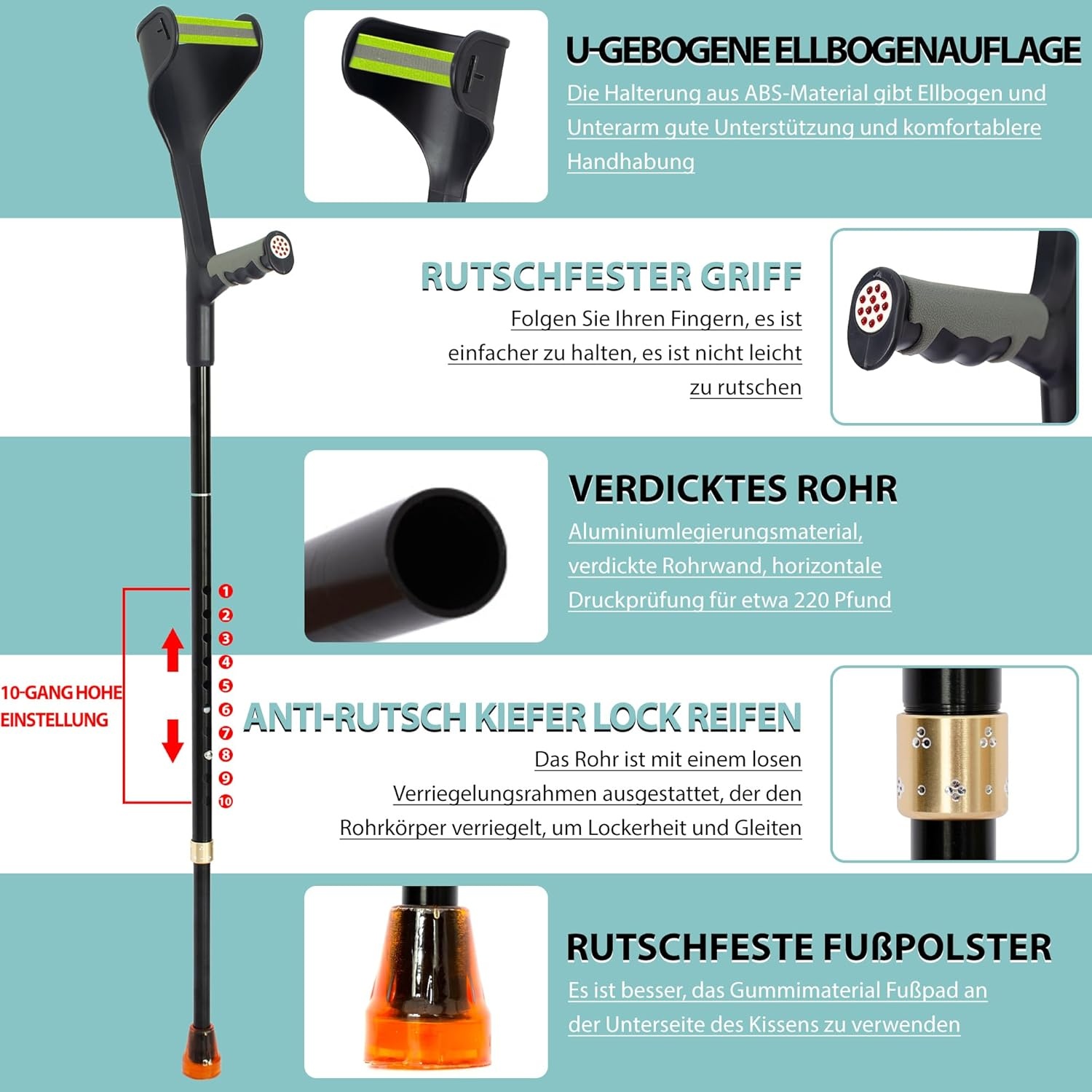 Klappbare Unterarm-Gehstützen, 2er-Set - Jetzt bis zu 30% günstiger!