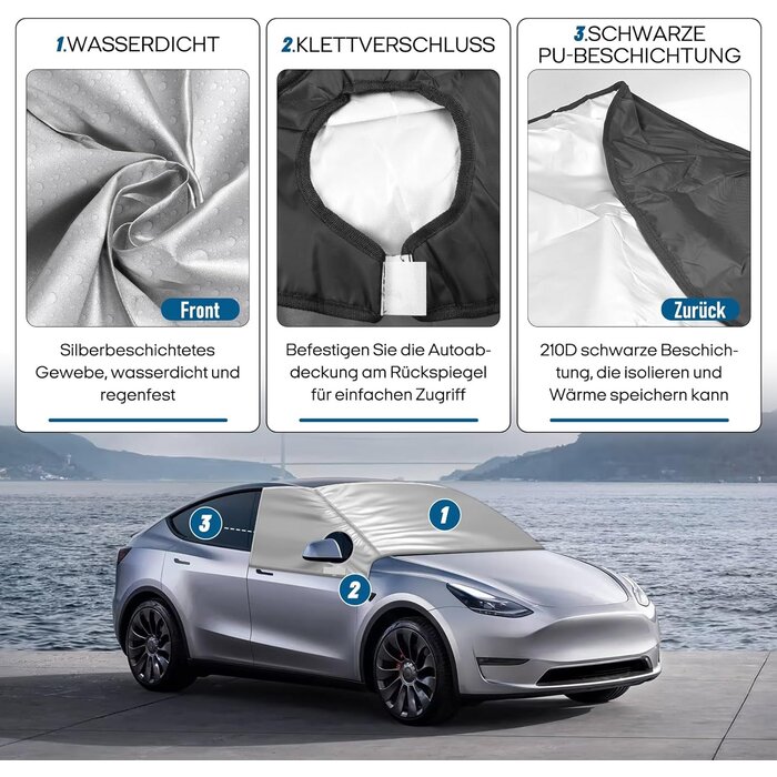 Sonnenschutz für Windschutzscheibe Tesla Model Y 2019-2025 | UV-Schutz | Verdickt | Inkl. Aufbewahrungsbeutel | Zubehör