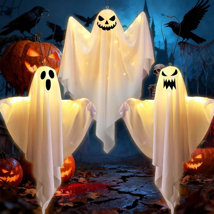 3er Set Geister LED Halloween Deko Outdoor - Spukgestalten für Haus & Garten | Bis zu 30% günstiger