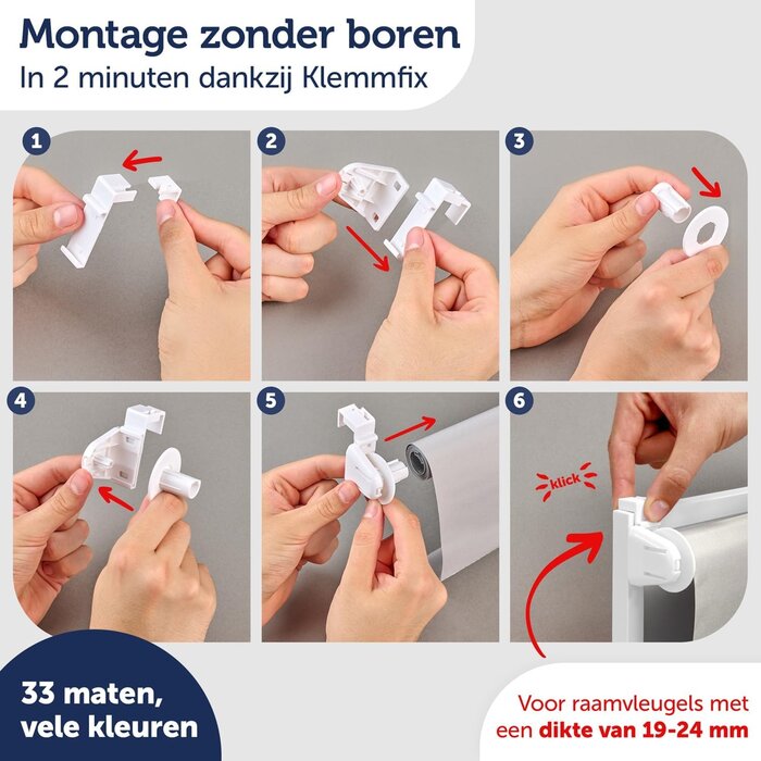 Verdunkelungsrollo ohne Bohren 45x130cm – 100% Verdunkelung Thermorollo – Klemmrollo für Fenster – 4-lagig, UV-Schutz, Seitenbedienung