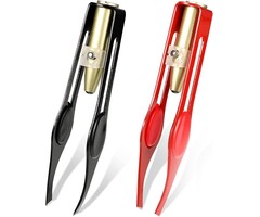 2er Set LED Pinzetten, Wimpernpinzette, Augenbrauenpinzette, Edelstahl, Schwarz & Rot