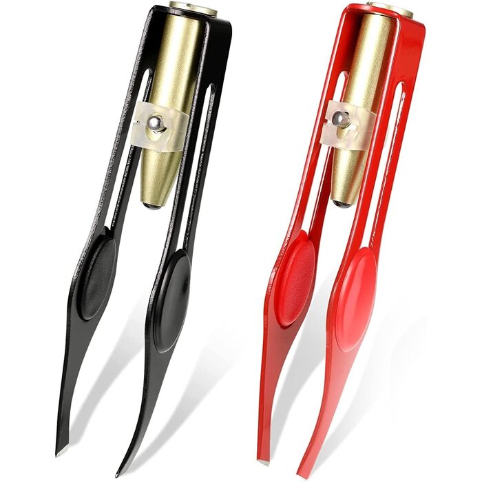 2er Set LED Pinzetten, Wimpernpinzette, Augenbrauenpinzette, Edelstahl, Schwarz & Rot