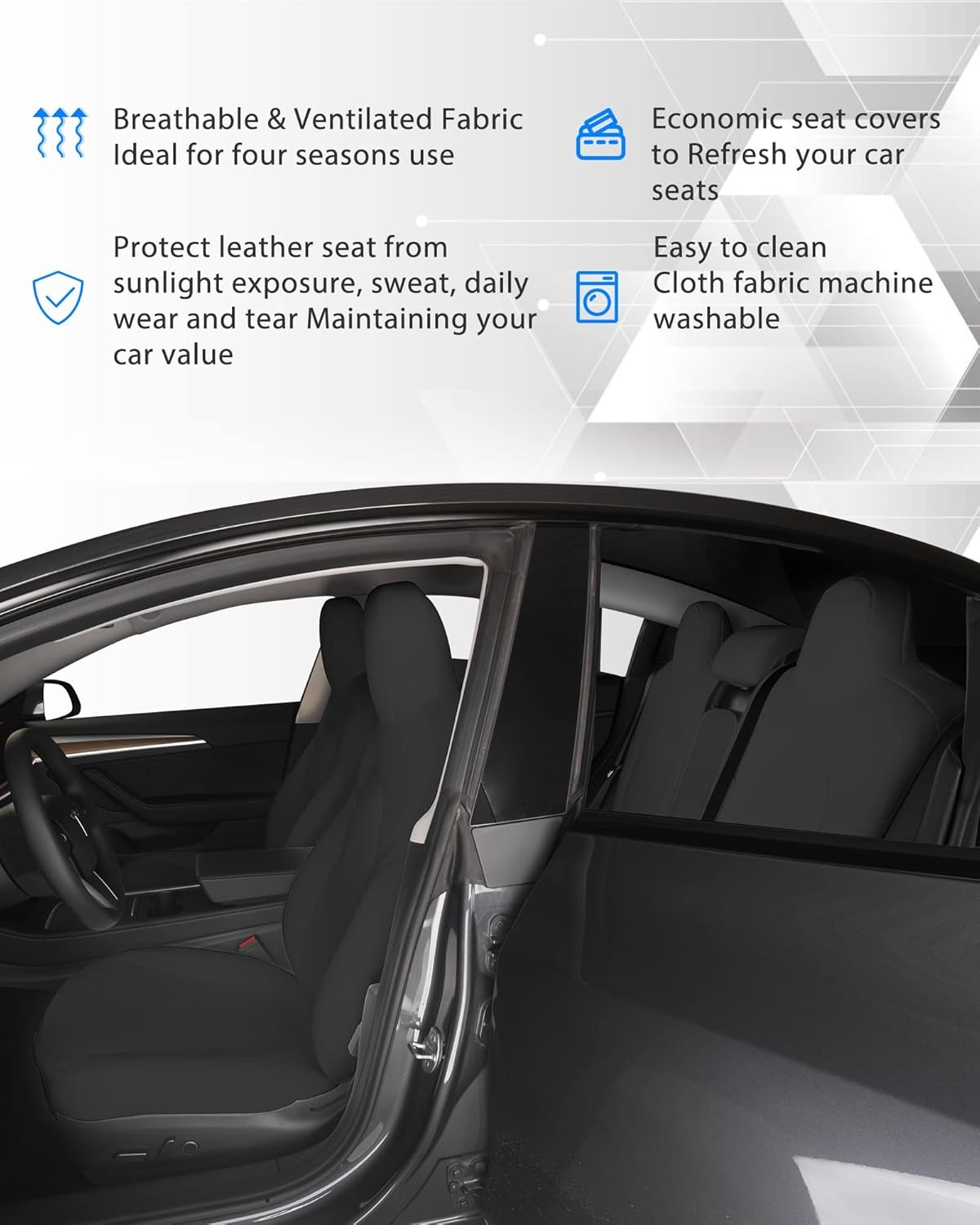 Tesla Model 3 Sitzbezüge Stoff, Schwarz, maßgeschneidert - bis zu 30% Rabatt!