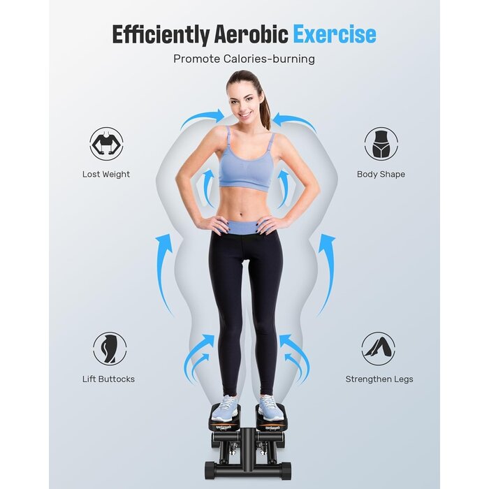 Mini Stepper mit Widerstandsbändern, bis 158 kg belastbar, kompakt & leise für Heimtraining