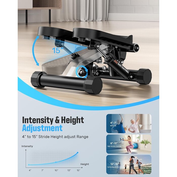 Mini Stepper mit Widerstandsbändern, bis 158 kg belastbar, kompakt & leise für Heimtraining