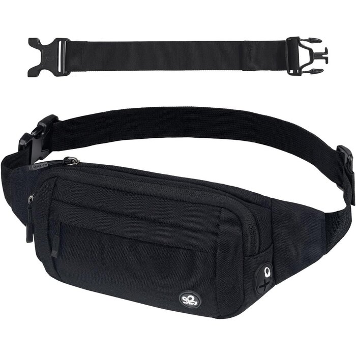 Unisex Sport Bauchtasche: Kleine Gürteltasche für Damen & Herren, mit Verlängerungsgurt für Reisen, Wandern, Hundetraining, Schwarz, Klein