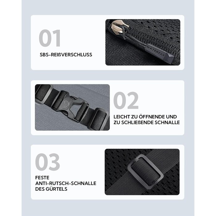 Unisex Sport Bauchtasche: Kleine Gürteltasche für Damen & Herren, mit Verlängerungsgurt für Reisen, Wandern, Hundetraining, Schwarz, Klein