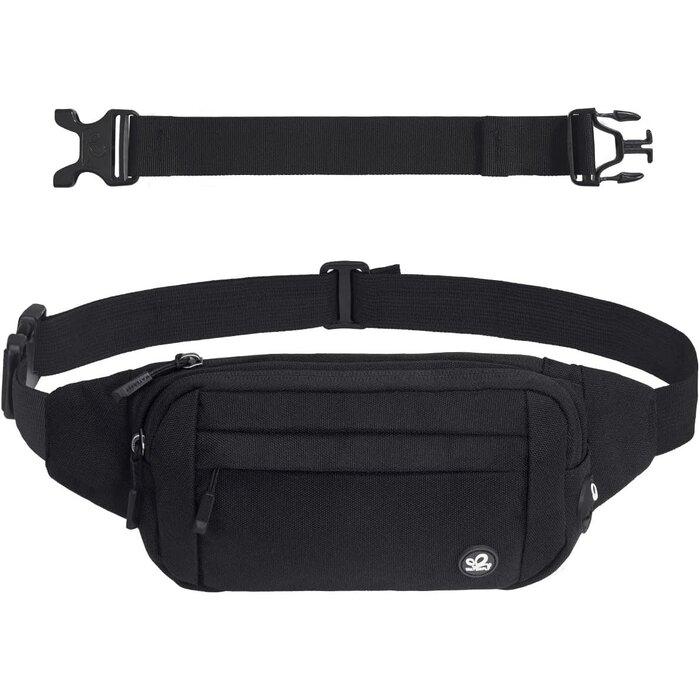 Unisex Sport Bauchtasche: Kleine Gürteltasche für Damen & Herren, mit Verlängerungsgurt für Reisen, Wandern, Hundetraining, Schwarz, Klein