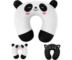 Memory Foam Nackenkissen für Kinder & Erwachsene - U-Form Kopfstütze für Flugzeug, Camping, Auto - Weißes Panda Muster