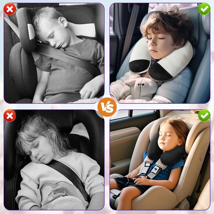 Memory Foam Nackenkissen für Kinder & Erwachsene - U-Form Kopfstütze für Flugzeug, Camping, Auto - Weißes Panda Muster